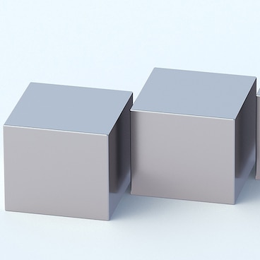 abstract art of three silver cubes against a white background